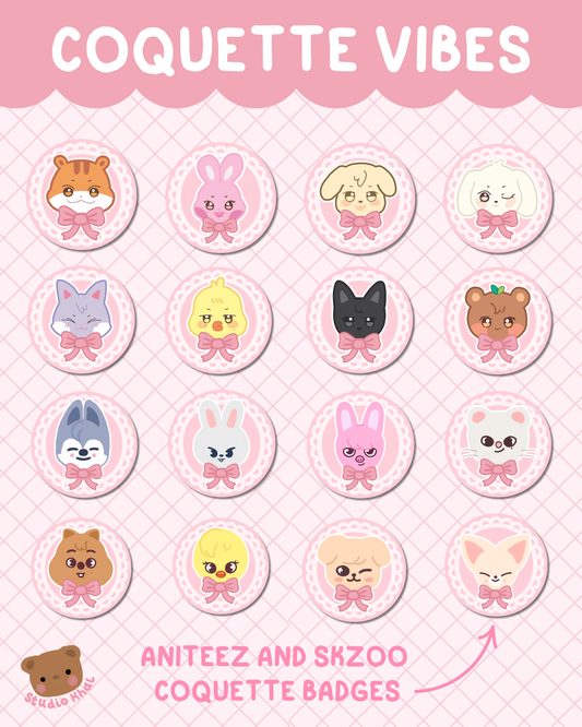 ANITEEZ and SKZOO Coquette Button Badges | 25mm